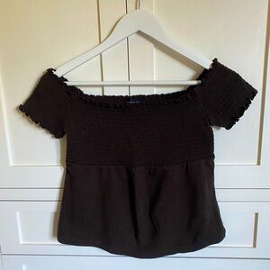 VS Moda International Brown Off Shoulder Top Medium